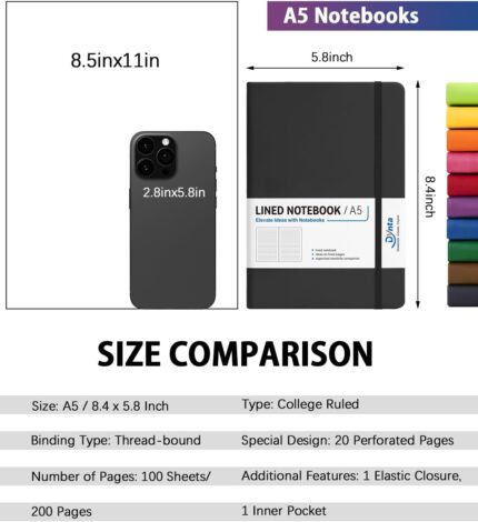 A5 Hardcover Lined Journal 200 Pages — Pack of 10, Ten Colours