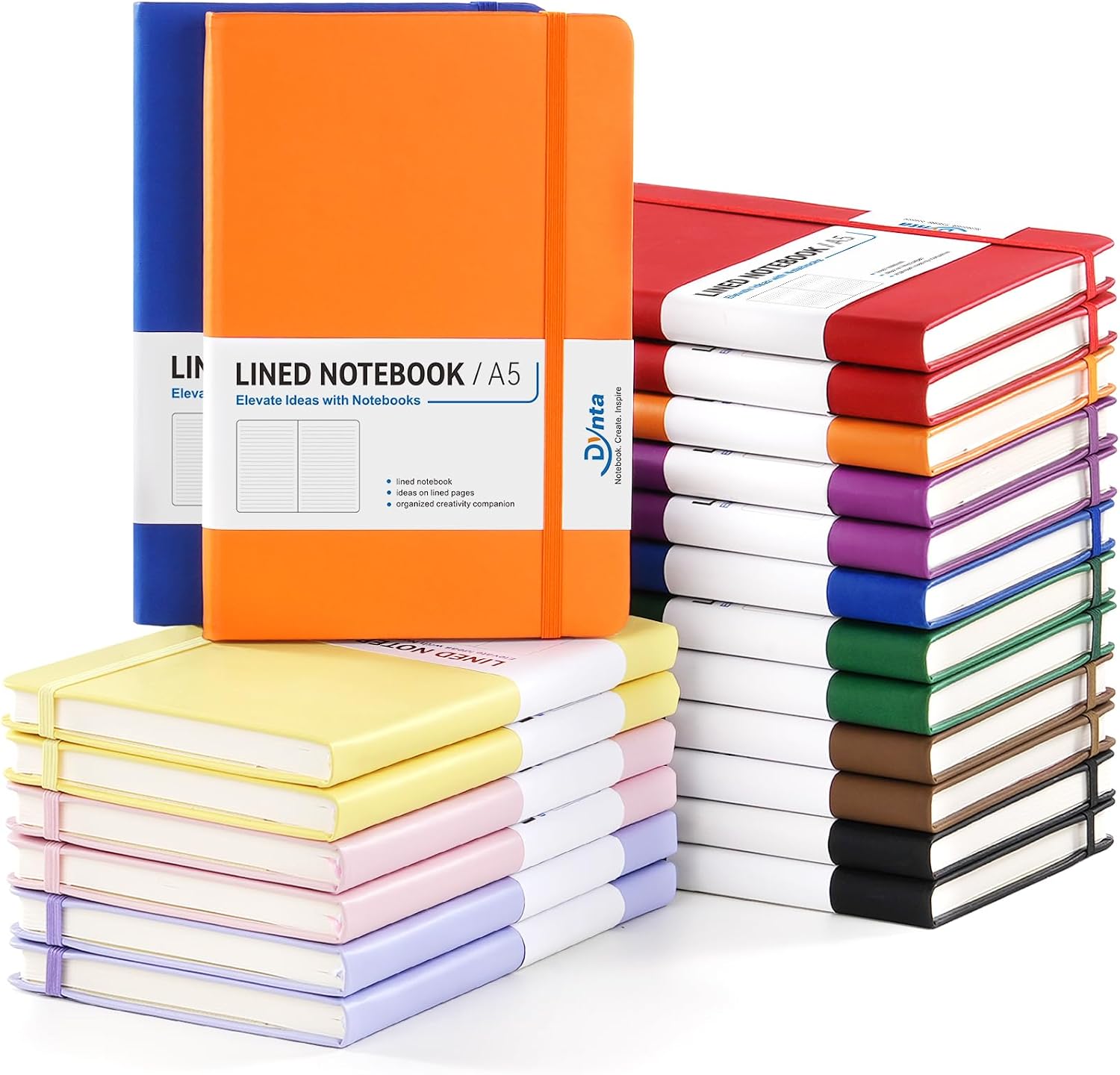 A5 Hardcover Ruled Journal — Pack of 20, Faux Leather Cover 20-pack A5 ruled journals