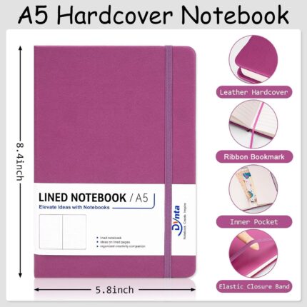A5 Hardcover Ruled Journal — Pack of 20, Faux Leather Cover