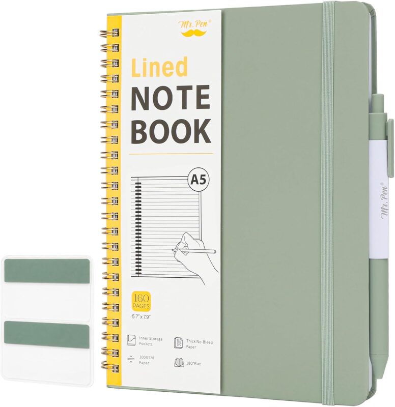 A5 green spiral notebook