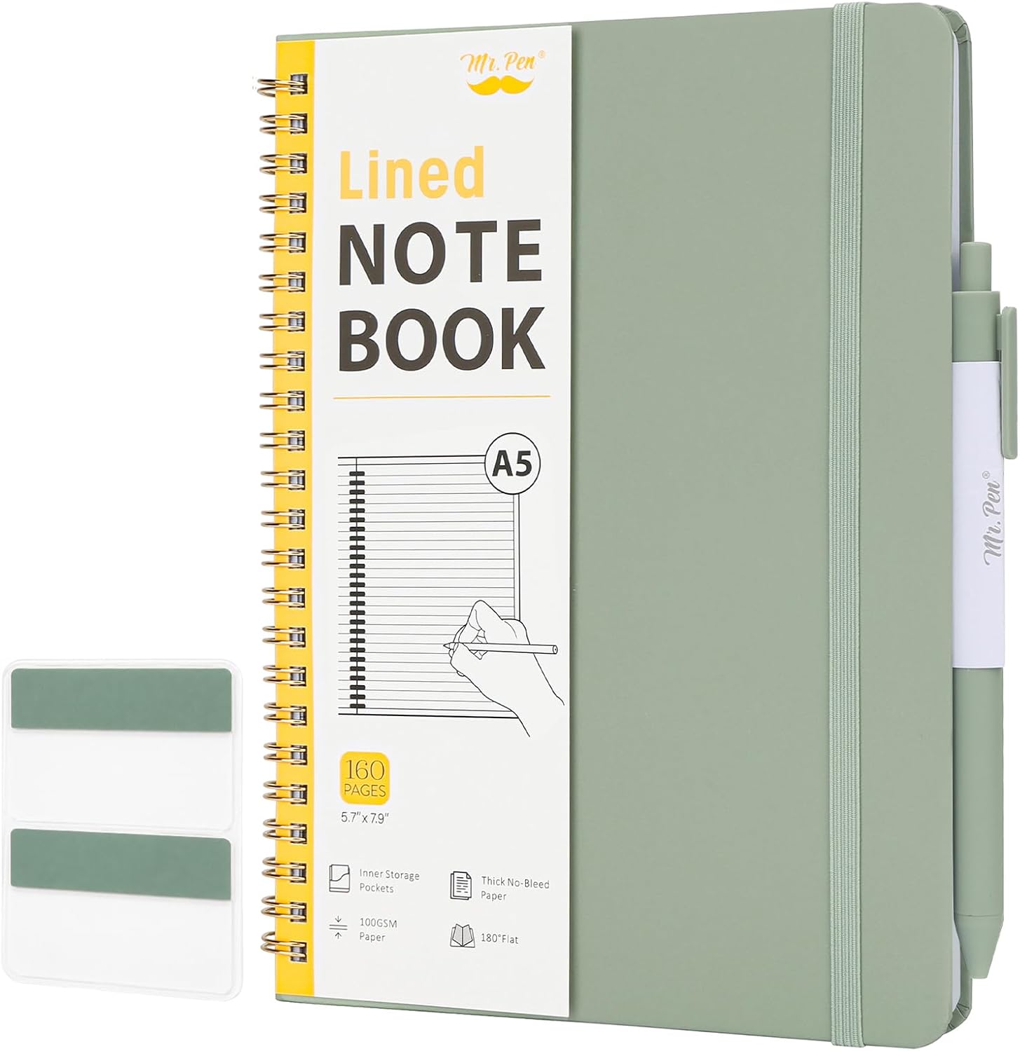 A5 Spiral-Bound Ruled Notebook — 160 Pages with Pen Loop, Green A5 green spiral notebook
