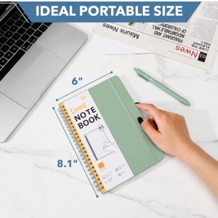 A5 Spiral-Bound Ruled Notebook — 160 Pages with Pen Loop, Green