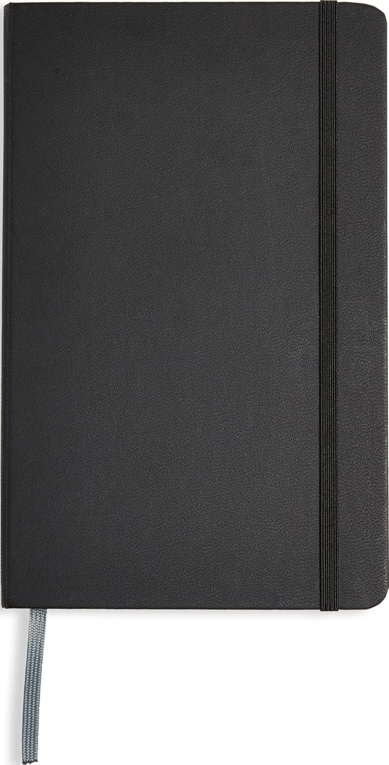 Hardcover Lined Writing Notebook with Elastic Closure — 240 Pages Black Lined Hardcover Journal