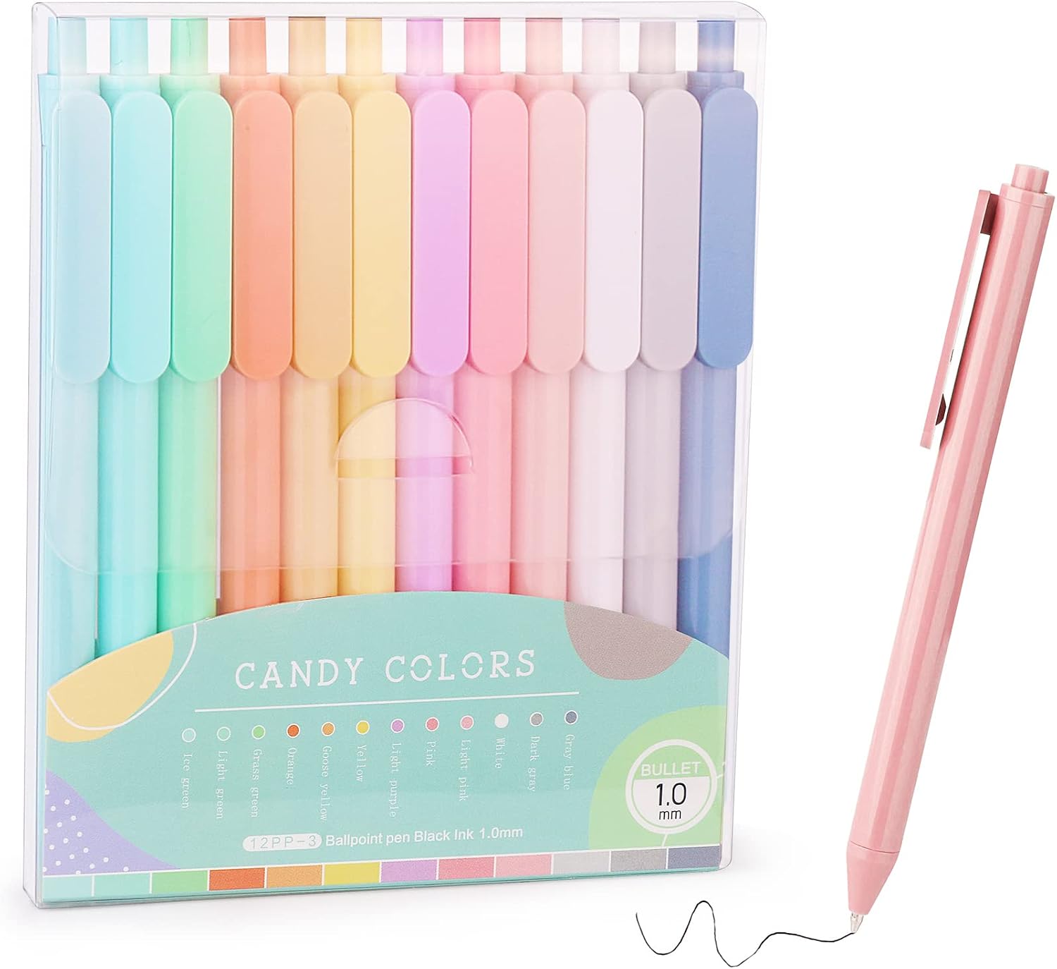 Pastel Retractable Ballpoint Pens - 12-Pack