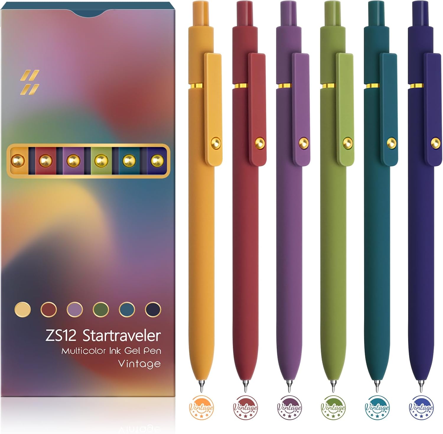 Six Vintage Tone Gel Pens