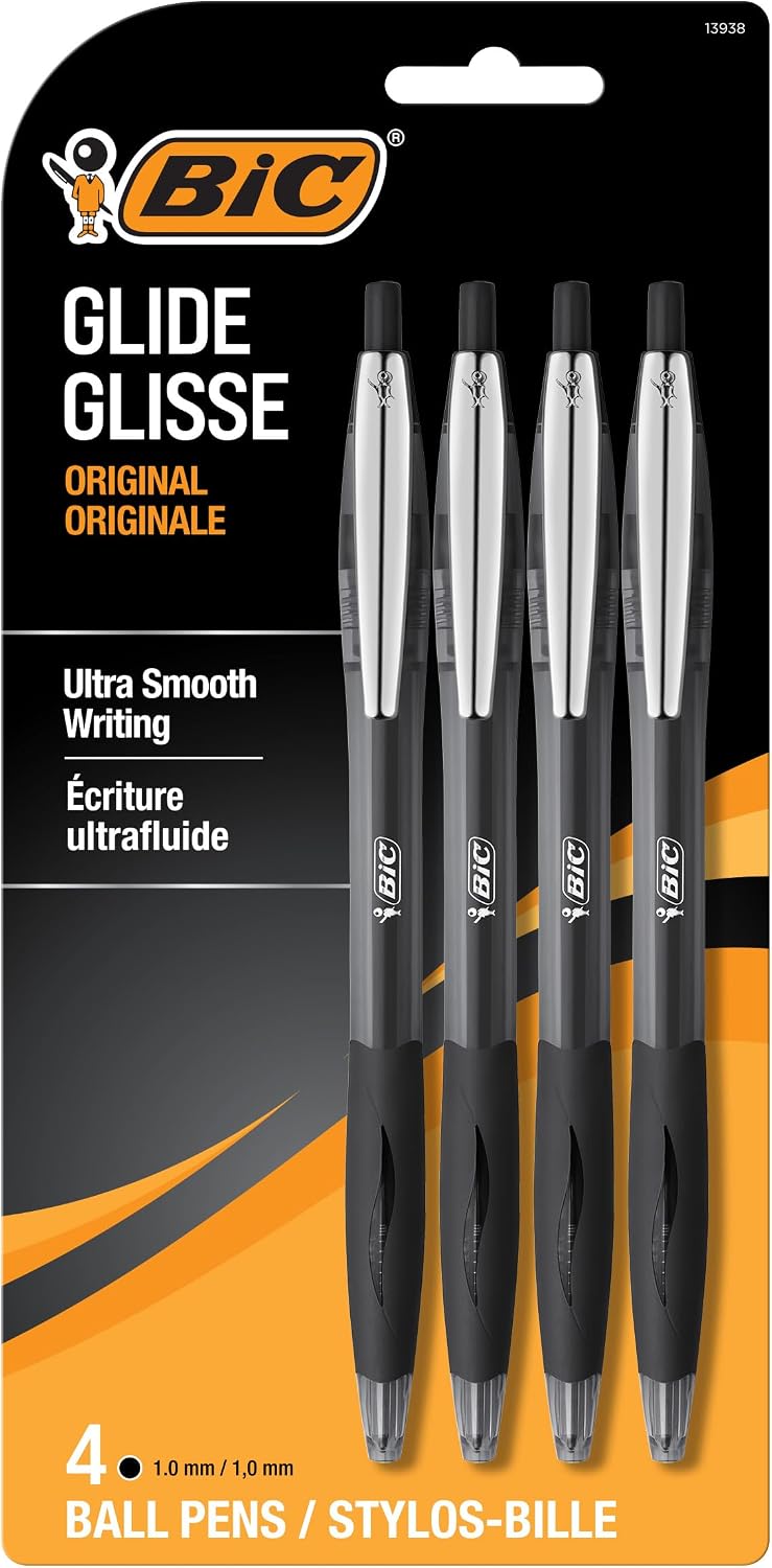 Four Retractable Black Ballpoint Pens