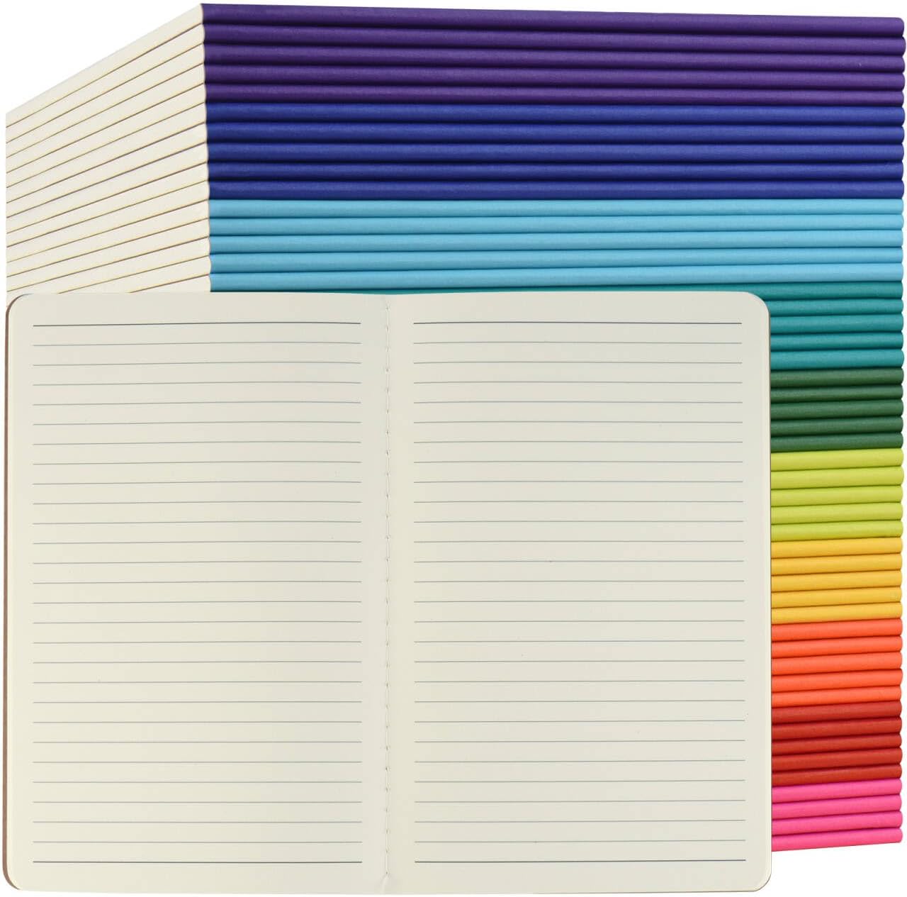 50-Pack A5 Lined Notebooks with Coloured Spines