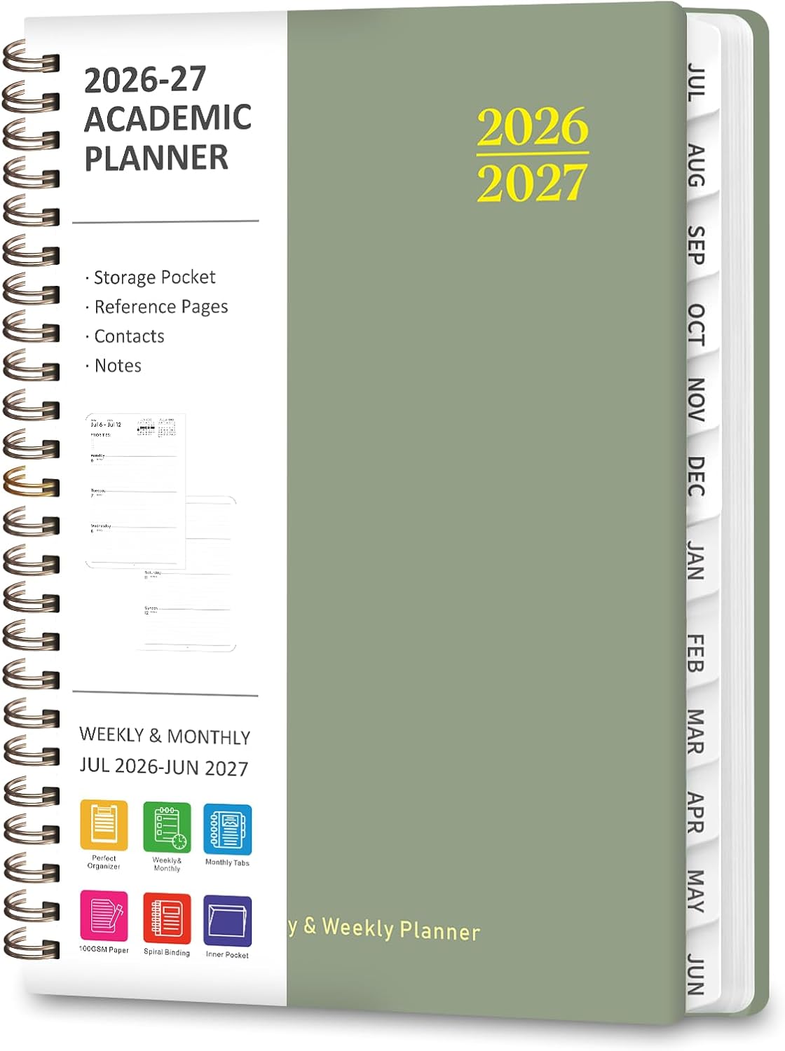 A5 Academic Planner 2026-2027 with Inner Pocket