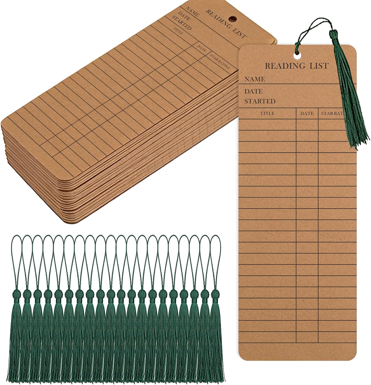 Kraft Reading List Bookmarks - 50-Piece with Tassels