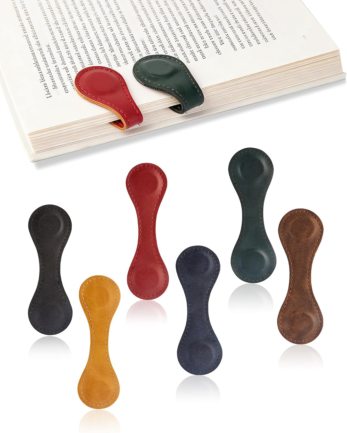 Six Magnetic Leather Bookmarks