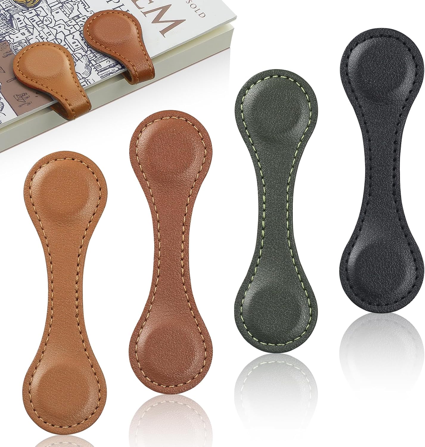 Four Magnetic Leather Bookmarks Set